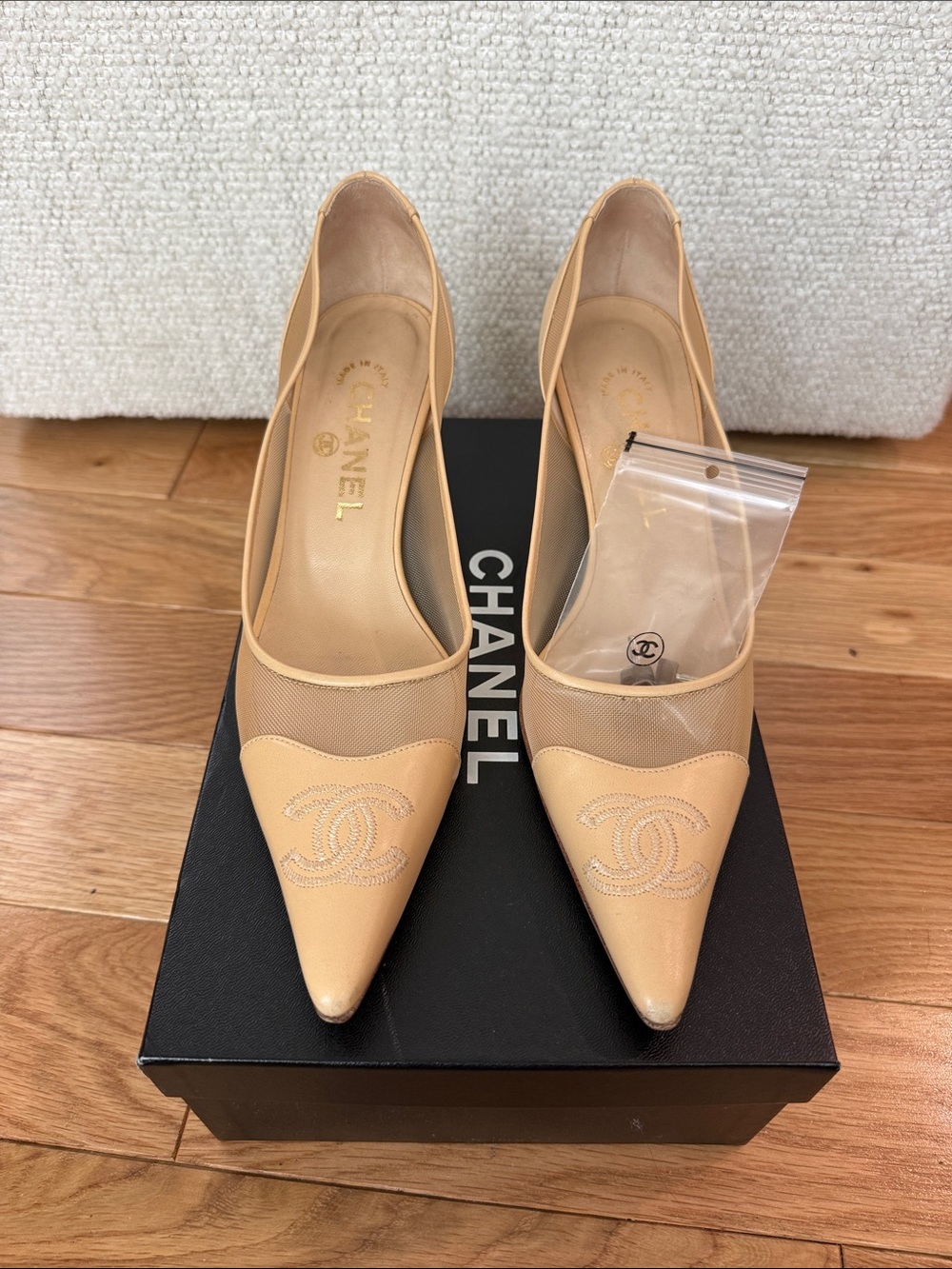 Vintage Chanel Nude Mesh CC Heels